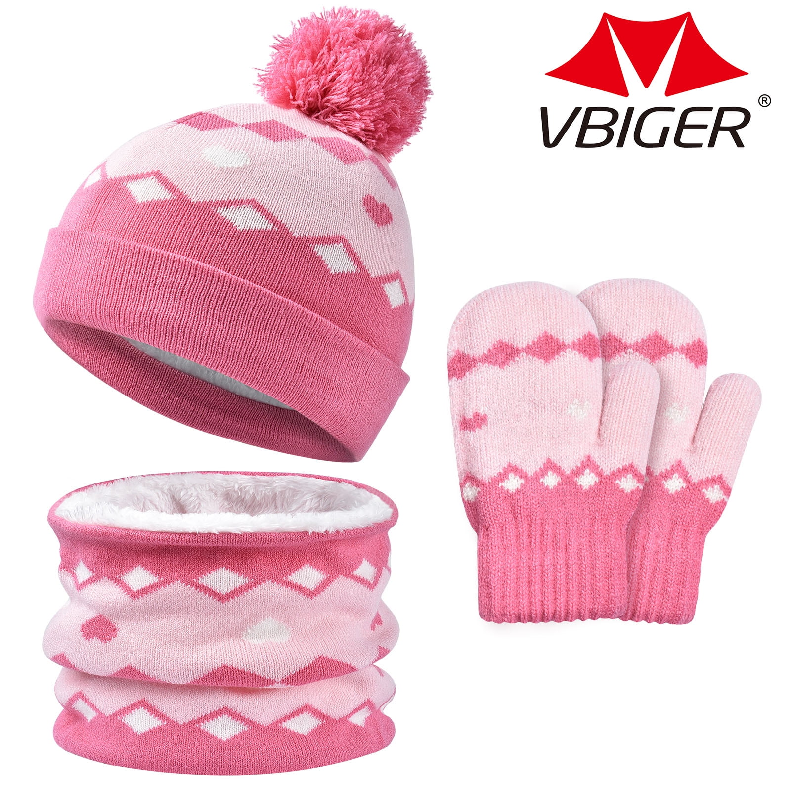 3pcs Kids Winter Warm Knit Beanie, Scarf, Gloves Set with 