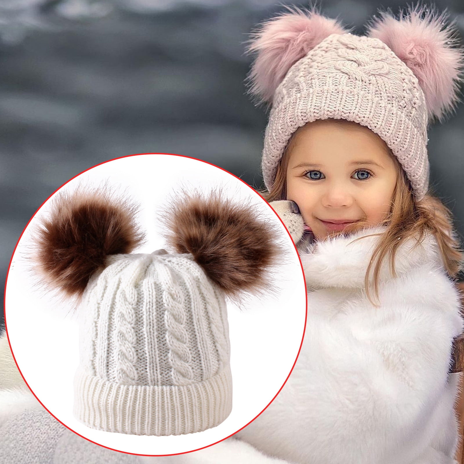 Kids Winter Hat Toddler Knitted Pom Beanie Hat Cotton Lined Cap Baby Girls Boys  Hat Hat with Ears Men Rabbit Hat Ear Flap Hats for Men Cycling Winter Hat  Mens Mountain Hat