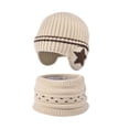 thumbnail image 1 of Kids Winter Hat and Scarf Set, Fleece Lined Knit Beanie with Ear Flaps, Warm Neck Warmer, Toddler Snow Accessories Set for Boys Girls 5-14 Beige, 1 of 5