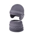 thumbnail image 1 of Kids Winter Hat and Scarf Set, Fleece Lined Knit Beanie with Ear Flaps, Warm Neck Warmer, Toddler Snow Accessories Set for Boys Girls 5-14 Dark Gray, 1 of 6