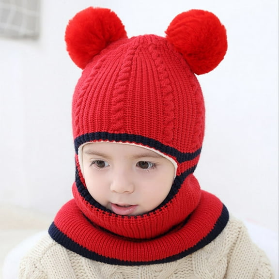 Kids Winter Hat with Scarf 2 in 1 Toddler Warm Windproof Knitted Beanie with Neck for Winter Toddler Winter Hat Boy 1-6 Years