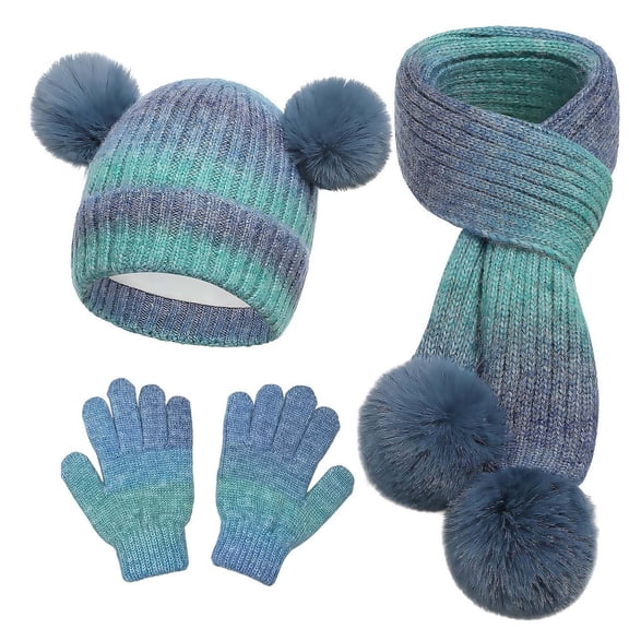 Kids Winter Hats Girls Gloves Scarf Set, Warm Lined Beanie Knit Scarf Mittens Set Christmas Gift for Ages 3-10 Years Girls Boys