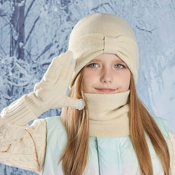 Kids Winter Hats Girls Gloves and Scarf Set, Knitted Beanies Cap for Girls Boys