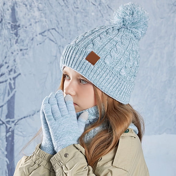 Kids Winter Hats Girls Gloves and Scarf Set, Knitted Lined Beanies Cap for 3-10 Years Boys Girls