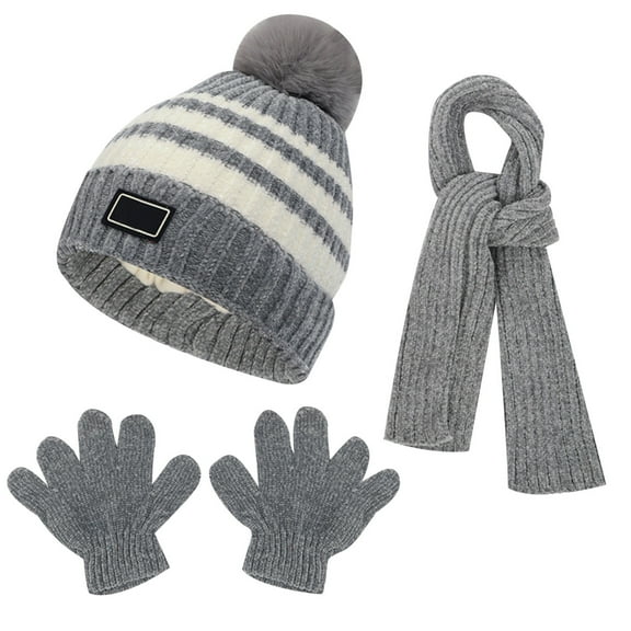 Kids Winter Hats Girls Gloves and Scarf Set, Warm Lined Beanie Hats Knitted Cap for Girls Boys
