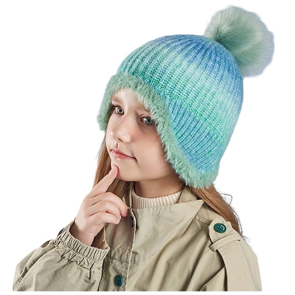 Kids Winter Hats Girls Knit Winter Beanie Hats with Pompom Ear Flaps Cap Warm Ski Cap for Boys