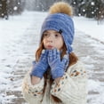 thumbnail image 1 of Kids Winter Hats Girls with Ear Flaps Scarf Glove Set, Knitted Lined Beanie Hat Neck Warmer Mittens Set for 4-10 Years Boys and Girls, 1 of 7