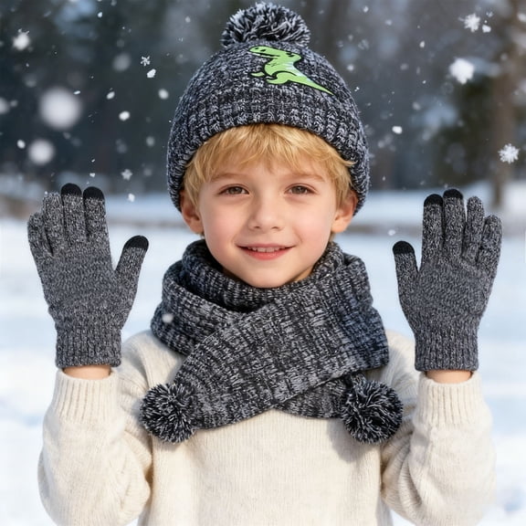 Kids Winter Hats Gloves Scarf Set, Children Beanies Hats Warm Lining Beanie for 2-8 Years Girls Boys