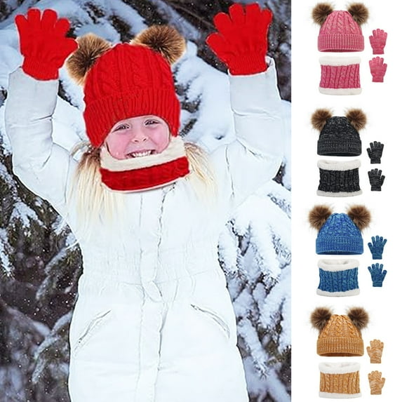 Kids Winter Hats Gloves Scarf Set for Girls Boys Toddler Warm Fleece Lining Beanie Gaiter Mittens for 1-10 Years Old Children, 3 PCS