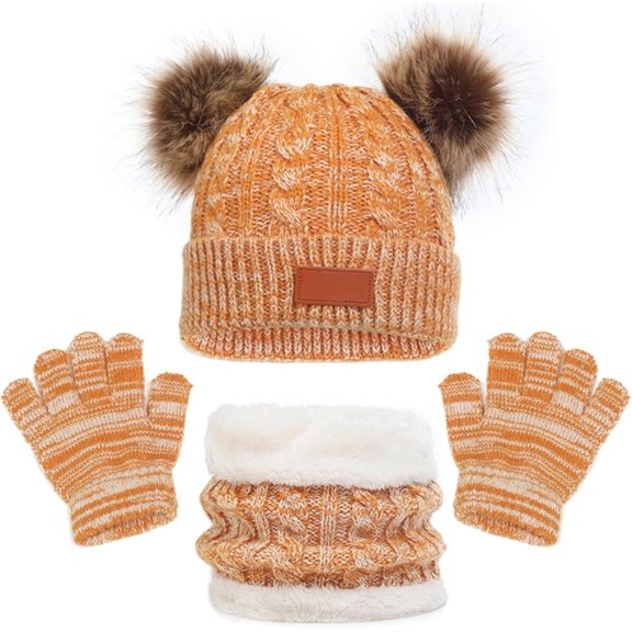 Kids Winter Hats Scarf Gloves Set Toddler Winter Hat Knit Gloves Neck Warmer with Fleece Lined for Children 2-5 Years