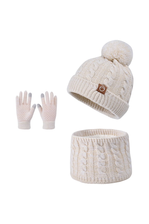 Kids Winter Hats and Gloves Kids Gloves and Hats for 4-10 Year Boys and Girls 3pcs Kids Winter Knit Hat Gloves Set Warm Fleece Lining Thermal Beanie
