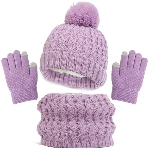 Kids Winter Hats and Gloves Sets 3 Piece Kids Warm Windproof Lined Knitted Beanie with Neck Gloves for Christmas Toddler Winter Hat Boy 1-6 Years