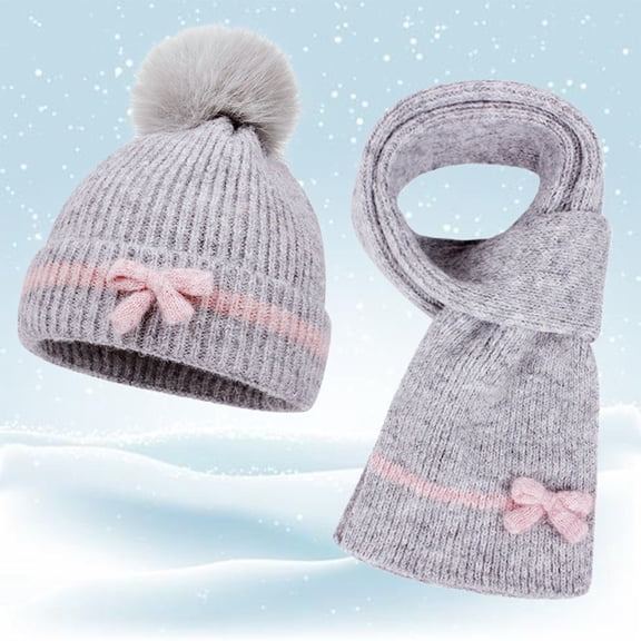Kids Winter Hats and Scarf Set, Warm Lined Beanie Knit Scarf Set Christmas Gift for Ages 2-6 Years Boys and Girls