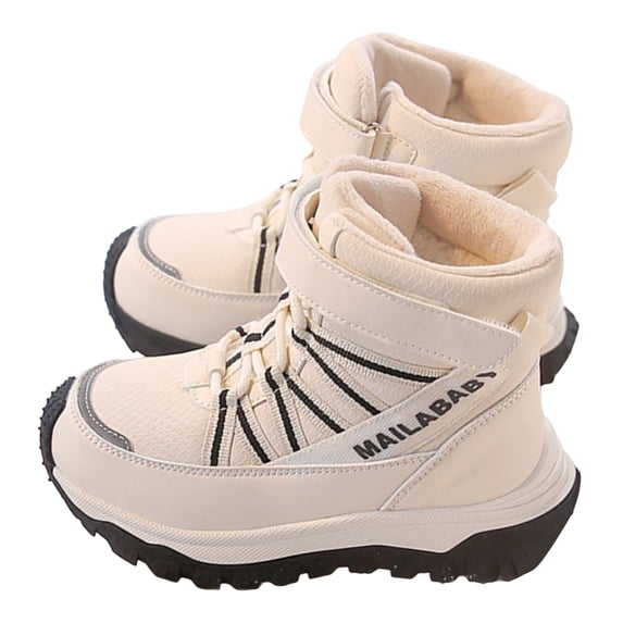 Kids Winter Hiking Snow Boots Boys Girls Hook and Loop Platform Antislip Outdoor Cold Weather Ankle Booties 11.5 Little Kid Beige