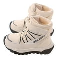 thumbnail image 1 of Kids Winter Hiking Snow Boots Boys Girls Hook and Loop Platform Antislip Outdoor Cold Weather Ankle Booties 3 Big Kid Beige, 1 of 6