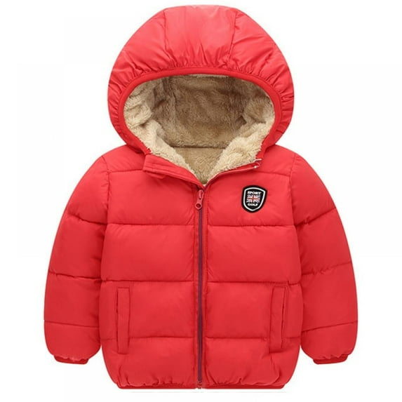 Kids Winter Hooded Clothes Zipper Hoodie Coat Solid Color Long Sleeve Plush Warm Jacket for Baby Boys Girls, Infants, Toddlers