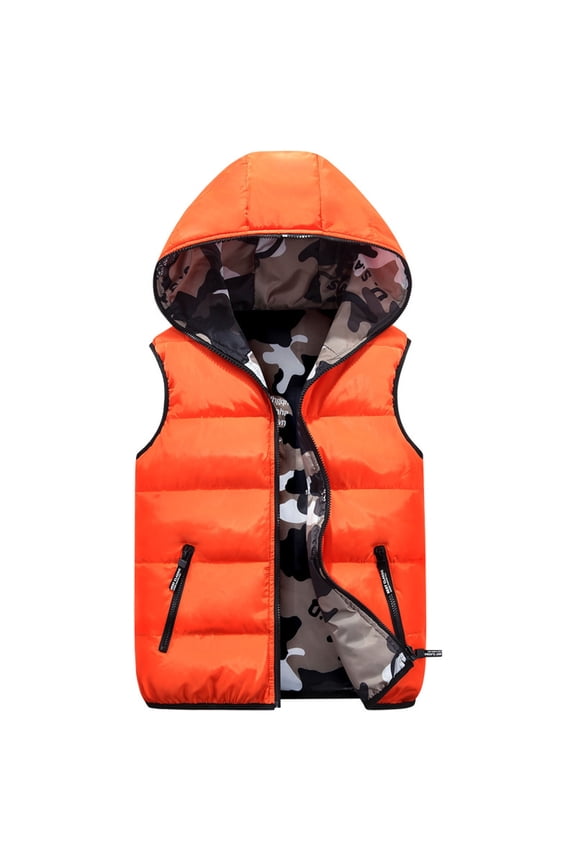 Kids Winter Hooded Padded Vest Reversible Camo Solid Color Sleeveless Puffer Jacket for Boys Girls Ages 3-16+ Years