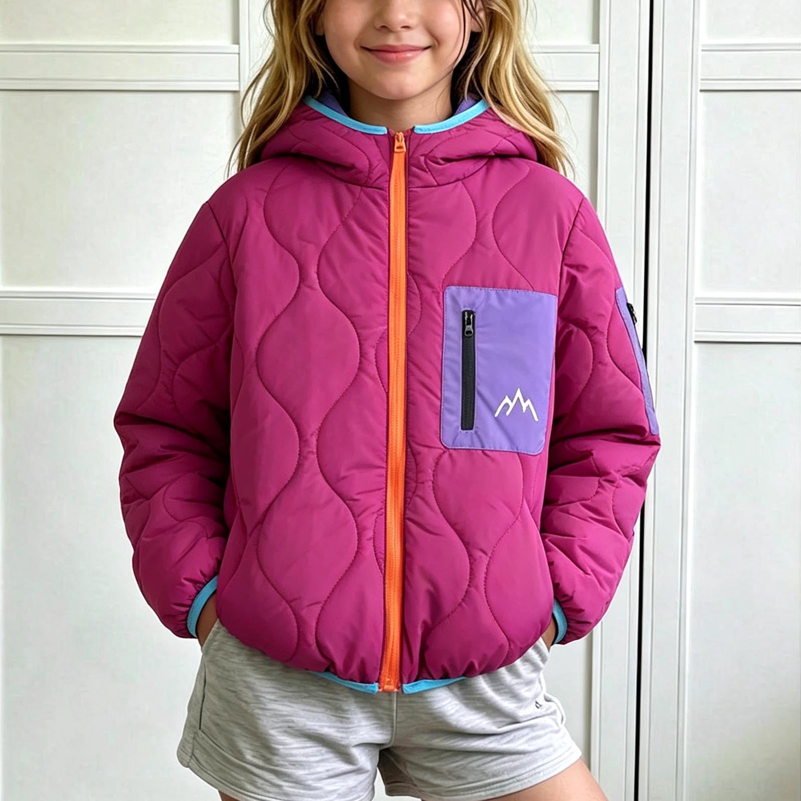 Kids Winter Hooded Quilted Coat Long Sleeve Warm Jacket with Zipper for ...