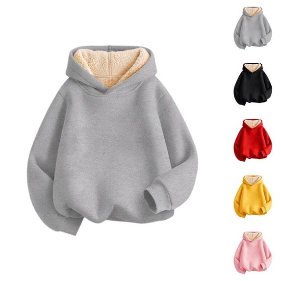 Kids Winter Hoodie Sweatshirt Boys Girls Warm Lined Pullover, Long Sleeve Crewneck Cozy Top for Cold Weather