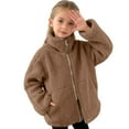 thumbnail image 1 of Kids Winter Jacket Double Zipper Sherpa Fleece Coat Boys Girls Fuzzy Fluffy Overcoat Outerwear with Pockets (14-15 Years, Brown), 1 of 5