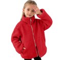 thumbnail image 1 of Kids Winter Jacket Double Zipper Sherpa Fleece Coat Boys Girls Fuzzy Fluffy Overcoat Outerwear with Pockets (14-15 Years, Red), 1 of 6