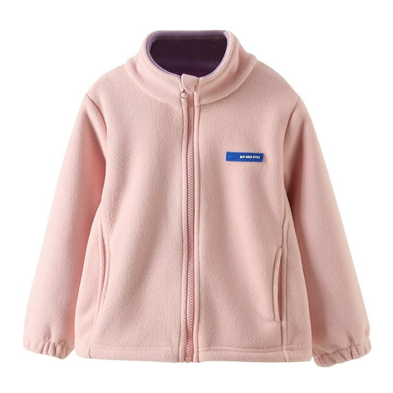 Kids Winter Jacket Full Zip Sherpa Long Sleeve Solid Fleece Hoodie with Pocket For Boys Girls Pink 3 Years