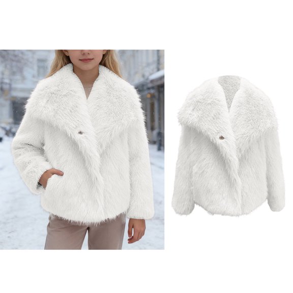 Kids Winter Jacket White Girls Fluffy Jacket Jacket Girls Cozy Warm Winter Clothes 5-6 Years Jacket Girls