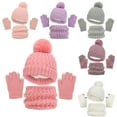 thumbnail image 1 of Kids Winter Knit Beanie Hat Gloves Set for Girls Boys with Pompom,Little Boys Girls Soft Stretch Hat Scarf Mitten Set Fleece Lined Set 3 Pieces for 1-6Y, 1 of 6