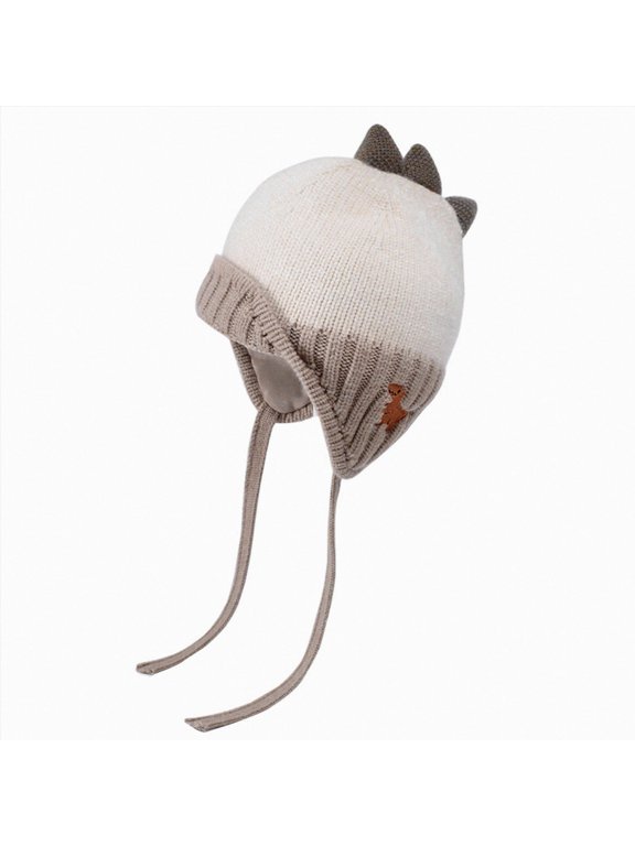 Kids Winter Knit Beanie with Dinosaur Spikes, Warm Ear Flap Hat for Boys and Girls