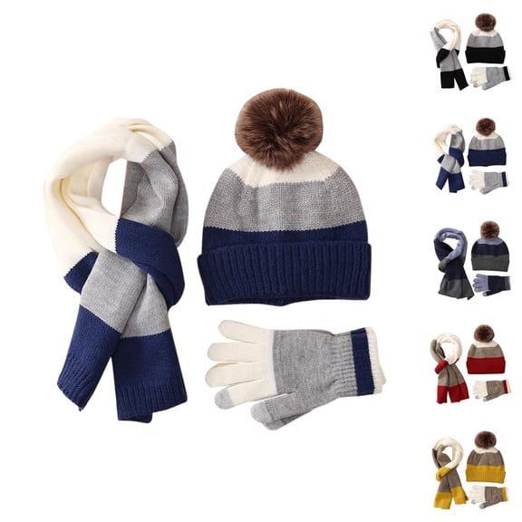 Kids Winter Knit Three-Piece Set – Thick Soft Warm Hat Scarf Gloves for Cold Weather Protection, Cozy Outdoor Play School Travel Accessories, Durable Child Winter Gift Ideas Stocking Stuffers Ski