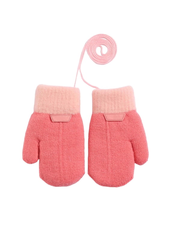 Kids Winter Knitted Gloves Soft Warm Mittens with Wrist String for Toddler Boys and Girls Playground & Outdoor