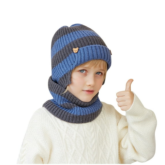Kids Winter Knitted Hat and Fleece Neck Warmer Scarf Set for Boys Girls Age 1-11 Years