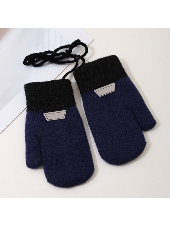 Kids Winter Knitted Mittens Anti-Lost String for Outdoor Activities Toddler Gloves 1-3T