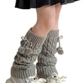 thumbnail image 1 of Kids Winter Leg Warmer Fleece Knitted Calf Length Socks Warm Long Tube Socks with Pom-poms Patchwork Sock Leg Covers Pile Up Socks, 3-15 Years閸у洨鐖?Gray, 1 of 3