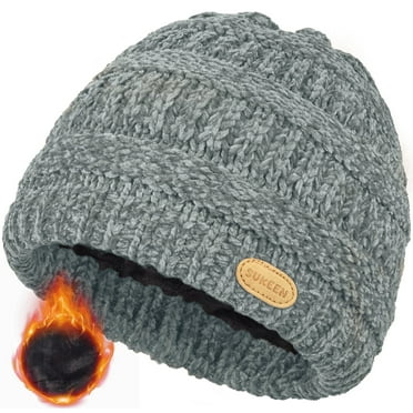 Kids Winter Lined Beanie Chenille Knit Winter Hat for Girls Boys Toddlers, Ages 3-8, Gray