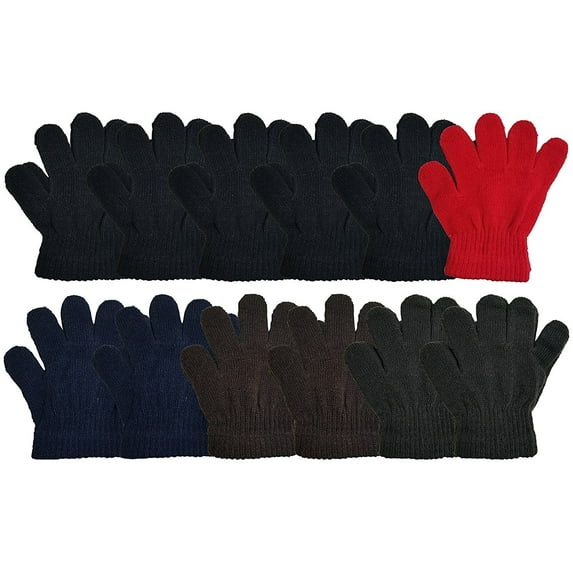 Kids Winter Magic Gloves, 12 Pairs Warm, Cute, Fun, Colorful, Stretchy Wholesale for Boys or Girls, Toddlers Children (Assorted #4)