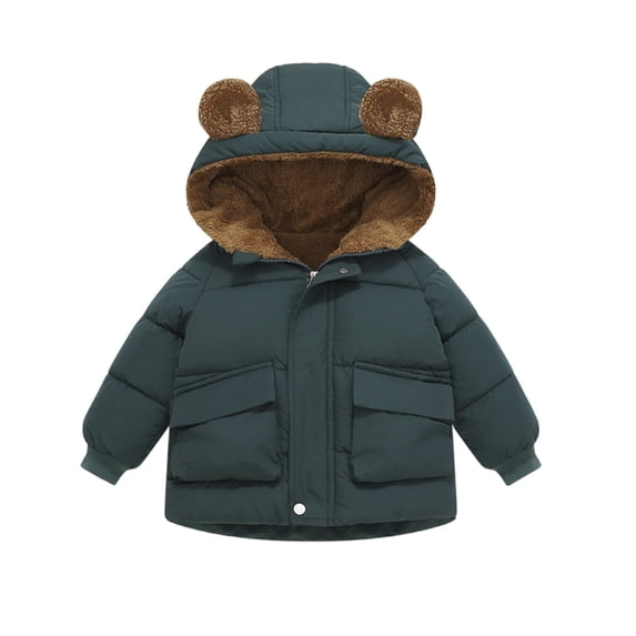 Kids Winter Padded Coat with Bear Hoods Girls Boys Warm Thick Fleece Lined down Jackets Toddler Baby Cute Outdoor Outerwear