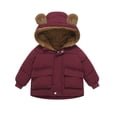 thumbnail image 1 of Kids Winter Padded Coat with Bear Hoods Girls Boys Warm Thick Fleece Lined down Jackets Toddler Baby Cute Outdoor Outerwear, 1 of 4
