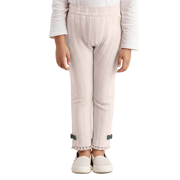 Kids Winter Pants, Girls High Waist Stretch Bow Lace Trim Leggings Soft Comfortable Everyday Wear Outfit,Toddler Sweatpants,Size:6-7 Years
