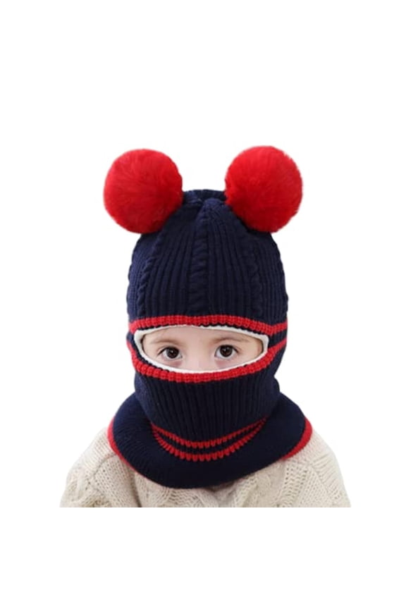 Kids Winter Plus Velvet Thickened face Protection Scarf Skull Caps Cute Beanie Cap Winter Soft Warm Knit Caps