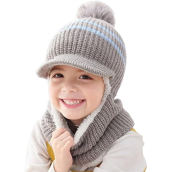 Kids Winter Plus Velvet Thickened face Protection Scarf Skull Caps Cute Beanie Cap Winter Soft Warm Knit Caps