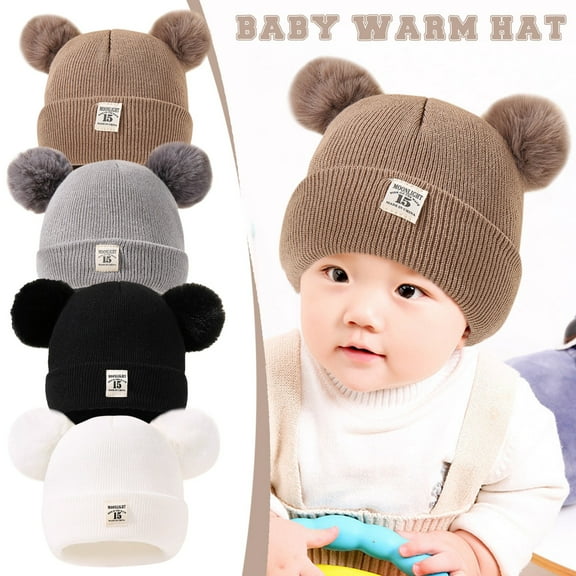 Kids Winter Pom Pom Hat Double Knit Ski Cap for Girls and Boys Cold Weather