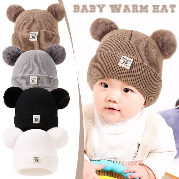 Kids Winter Pom Pom Hat Double Knit Ski Cap for Girls and Boys Cold Weather