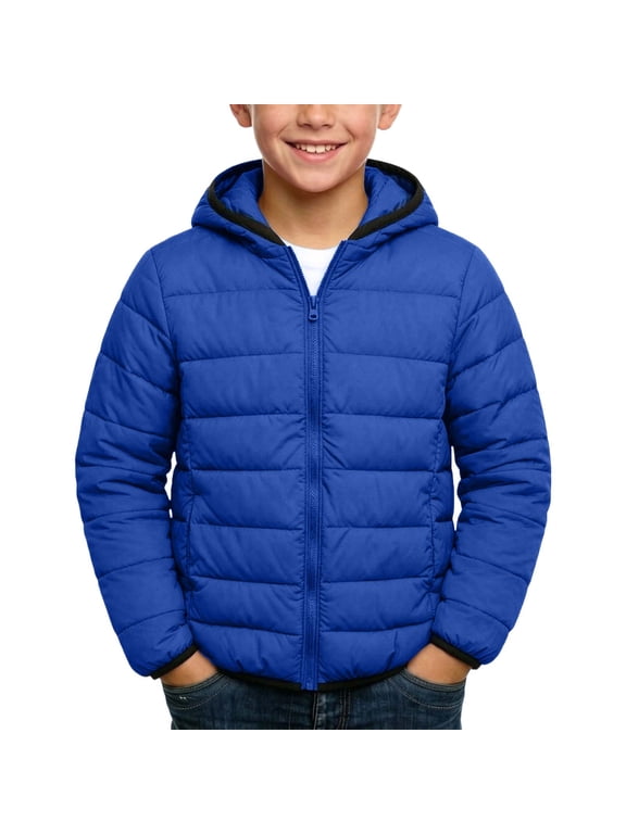 Kids Winter Puffer Jacket Boys Girls Hooded Zip Up Lightweight Quilted Coat for School Fall Winter 1-12Y