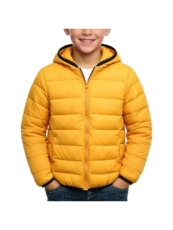 Kids Winter Puffer Jacket Boys Girls Hooded Zip Up Lightweight Quilted Coat for School Fall Winter 1-12Y