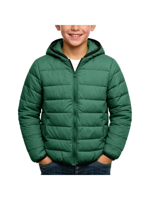 Kids Winter Puffer Jacket Boys Girls Hooded Zip Up Lightweight Quilted Coat for School Fall Winter 1-12Y