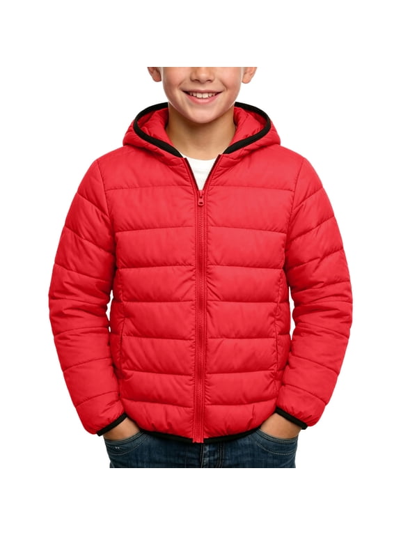 Kids Winter Puffer Jacket Boys Girls Hooded Zip Up Lightweight Quilted Coat for School Fall Winter 1-12Y