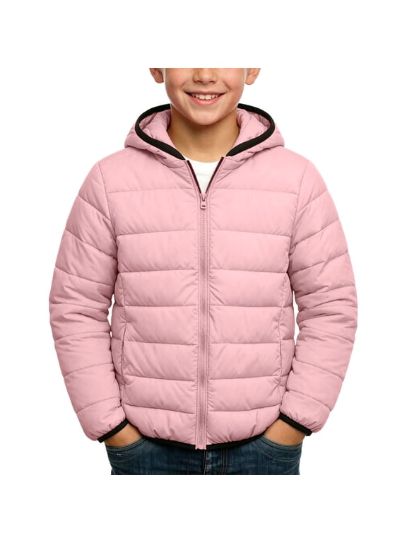 Kids Winter Puffer Jacket Boys Girls Hooded Zip Up Lightweight Quilted Coat for School Fall Winter 1-12Y