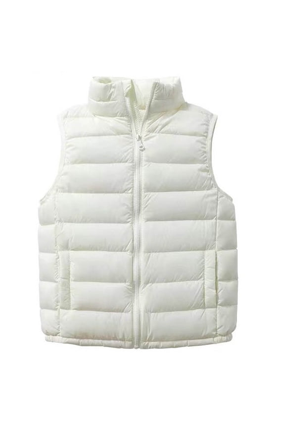 Kids Winter Puffer Vest Zipper Coat Sleeveless Warm Windbreaker Lightweight Down Jackets For Boys Girls, 15-16 Years White