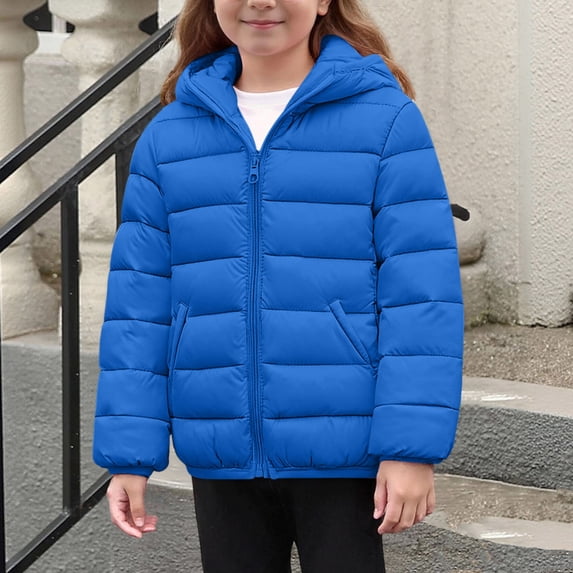 Kids Winter Quilted Jacket - Lightweight Packable Hooded Jackets for Girls and Boys Warm Padded Outwear Coats Blue 140